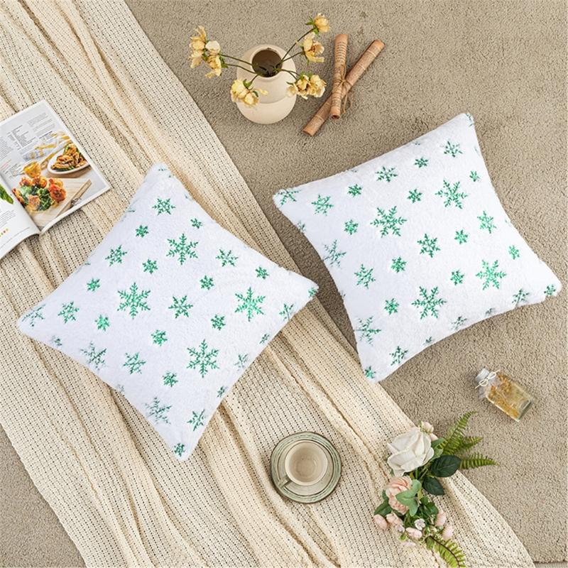Snowflake Pillow Cover for Car Sofa Decoration Christmas Plush Cushion Covers