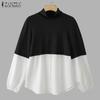 ZANZEA Women Turtleneck Patchwork Casual Long Sleeve Blouse
