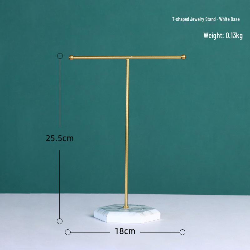 

Marble Pattern T-shaped Earring Holder with Wooden Base - Desktop Jewelry Organizer & Necklace Display Stand 18x25.5 cm