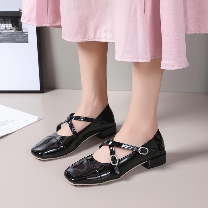 Damskie buty Mary Jane z kwadratowym noskiem Modne i eleganckie Jednokolorowe Klamra Projektant Wysokie obcasy Modne damskie sandały na imprezę