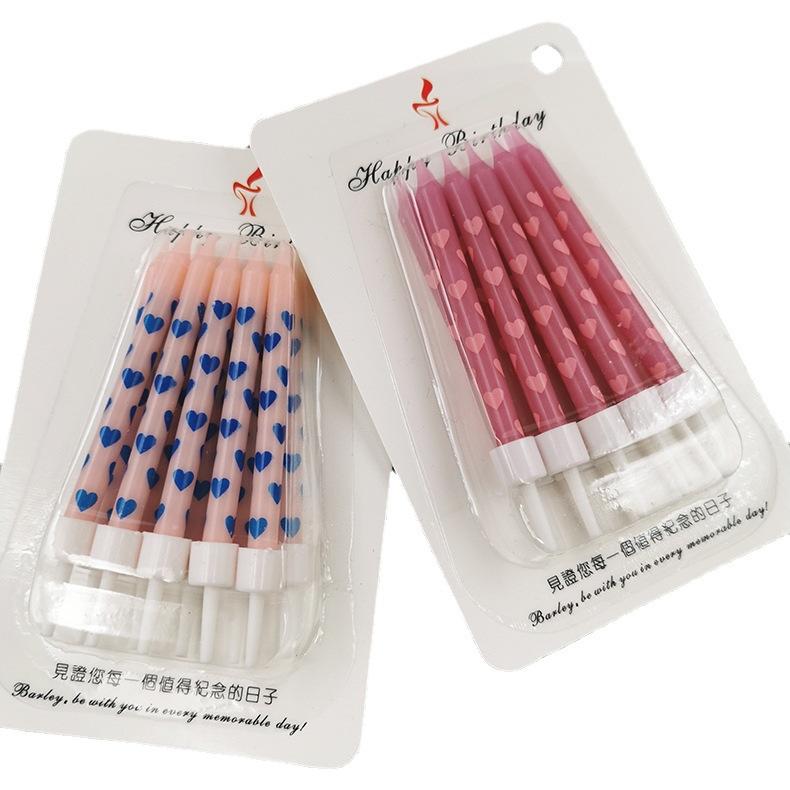 Children's Creative Colorful Cake Decoration Candles Baking Materials Printing Love Shape Pattern Confession Birthday Candles