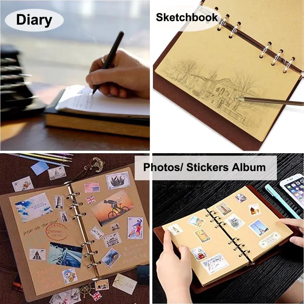 Retro Notebooks & Journals Agenda Binder Sketch Book Leather Soft Cover 14x10cm Replaceable Kraft Paper Inner Korean Stationery