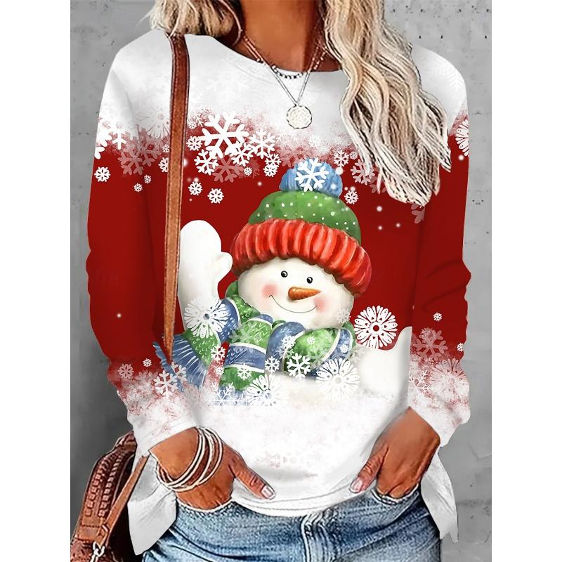 Women's Sweatshirt 3D Prints Christmas Theme Kawaii Graphics long sleeve T-shirt Casual Loose Fit O-Neck Tee Long Sleeve Tops