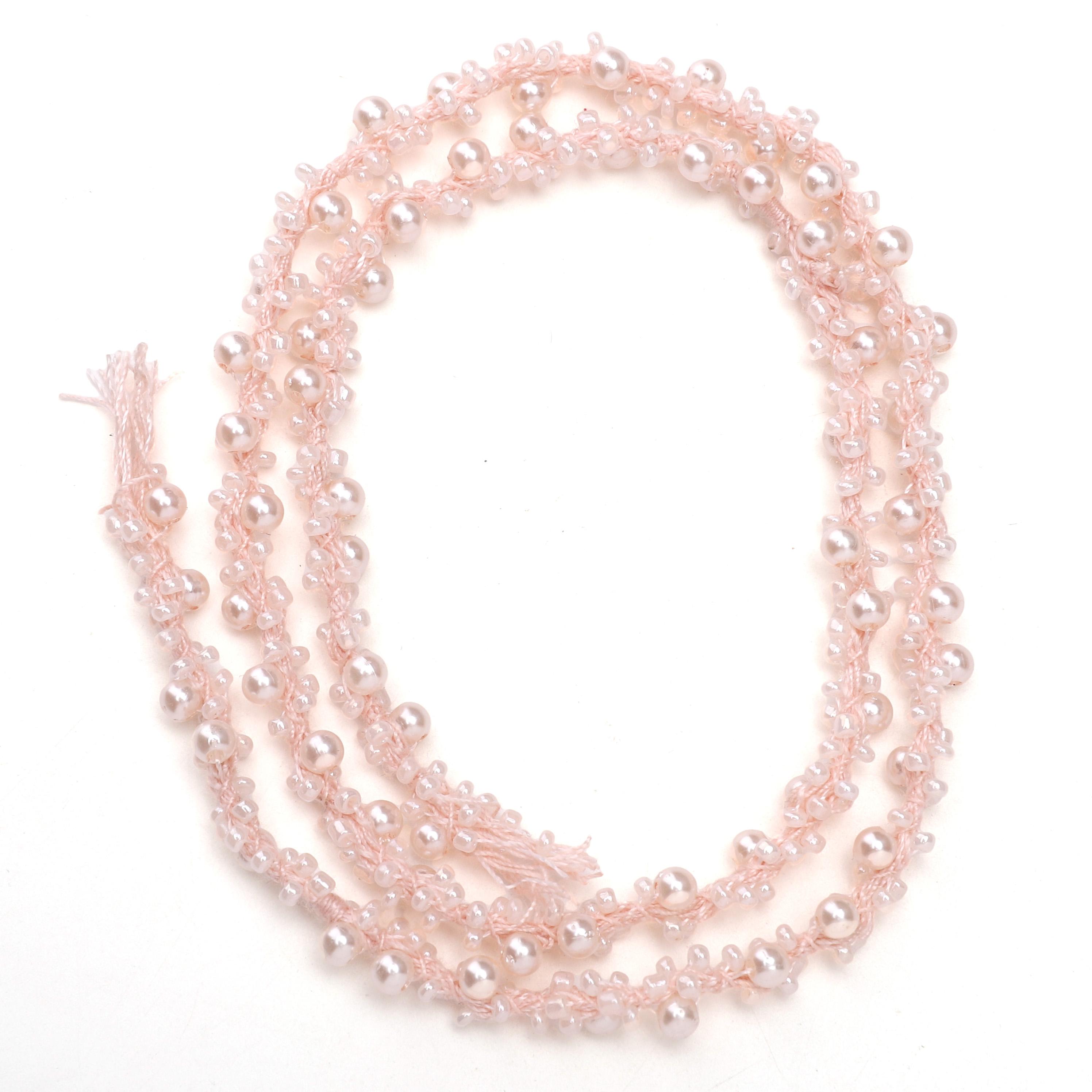 

Нить из рисовых бусин Полиэстеровая тканая лента для DIY платьев Швейные принадлежности 50cm розовый