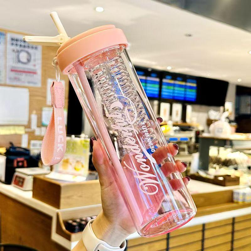 Summer Straw Cup for Girls – Fruit Tea Filter, Portable & Stylish Student Plastic Cup
