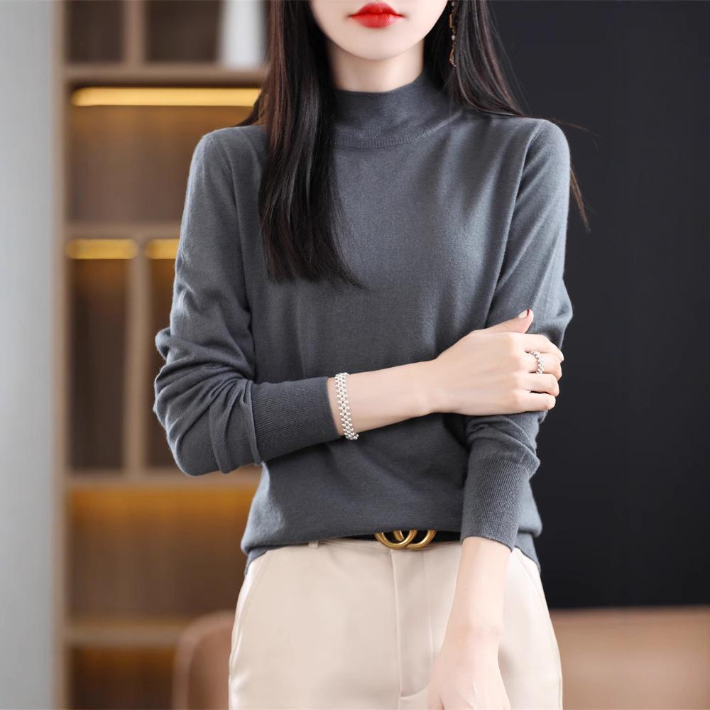 

Women s Mid-Neck Wool Sweater - Spring/Autumn 2025 Collection, Solid Color, Loose Fit X-Large темно-синього кольору