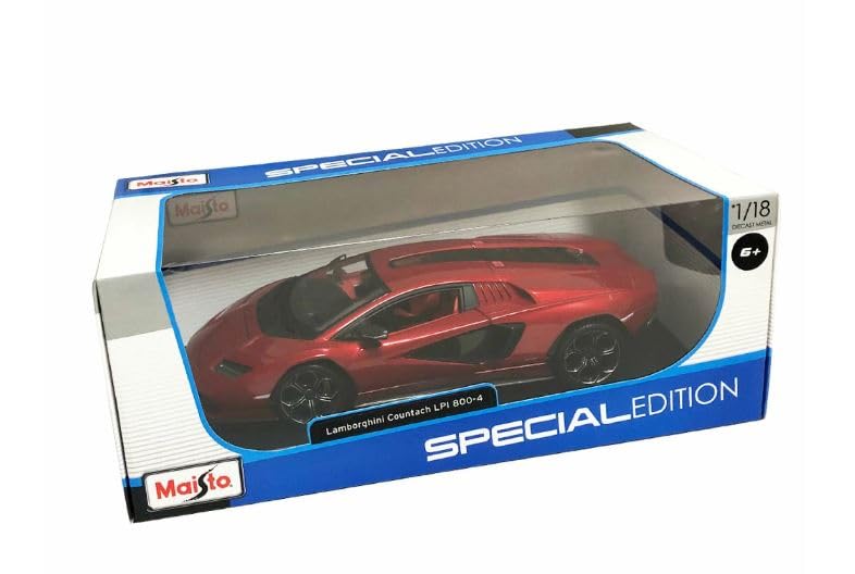 Maisto Lamborghini Countach LPI800-4 Red 1/18 Scale Special Edition Model with Display Base, Openable Doors, and Working Suspension