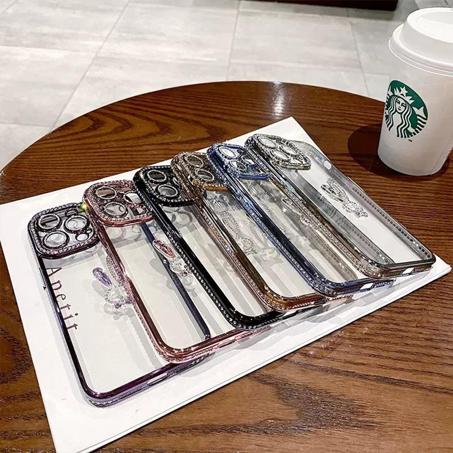 Luxusní pouzdro na telefon Bling Bling Diamond Frame pro iPhone 16 Pro Max 16 Plus 16 iPhone 15 14 13 12 11 Transparentní nárazuvzdorný kryt