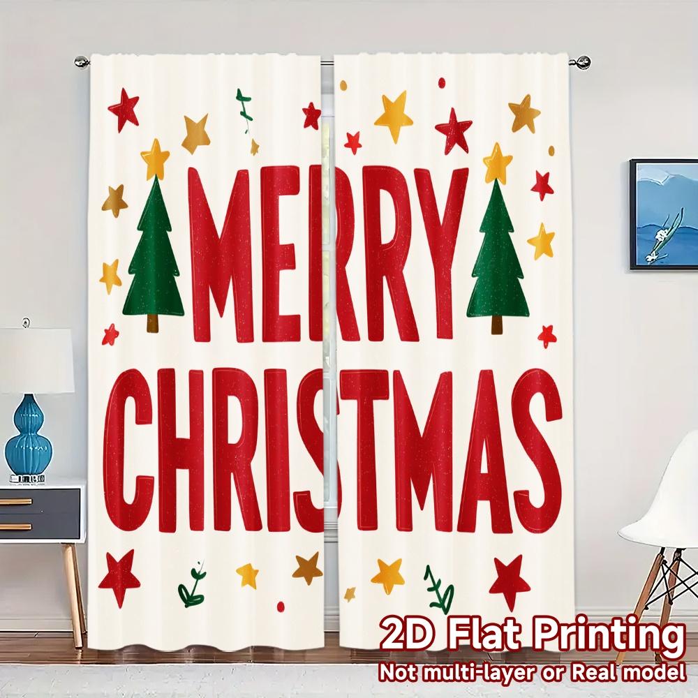 

Flat Printing Jit Curtains Without Rod Festive Greetings Print Popular Versatile Polyester Curtain Set Of 2 Made Washable W100*H70(CM)-Grommet top&2PCS
