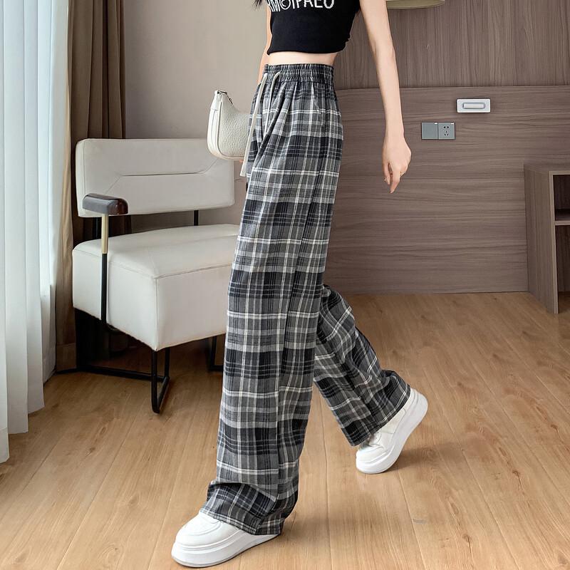 Demana Flattering Elastic Waist Plaid Wide-Leg Pants