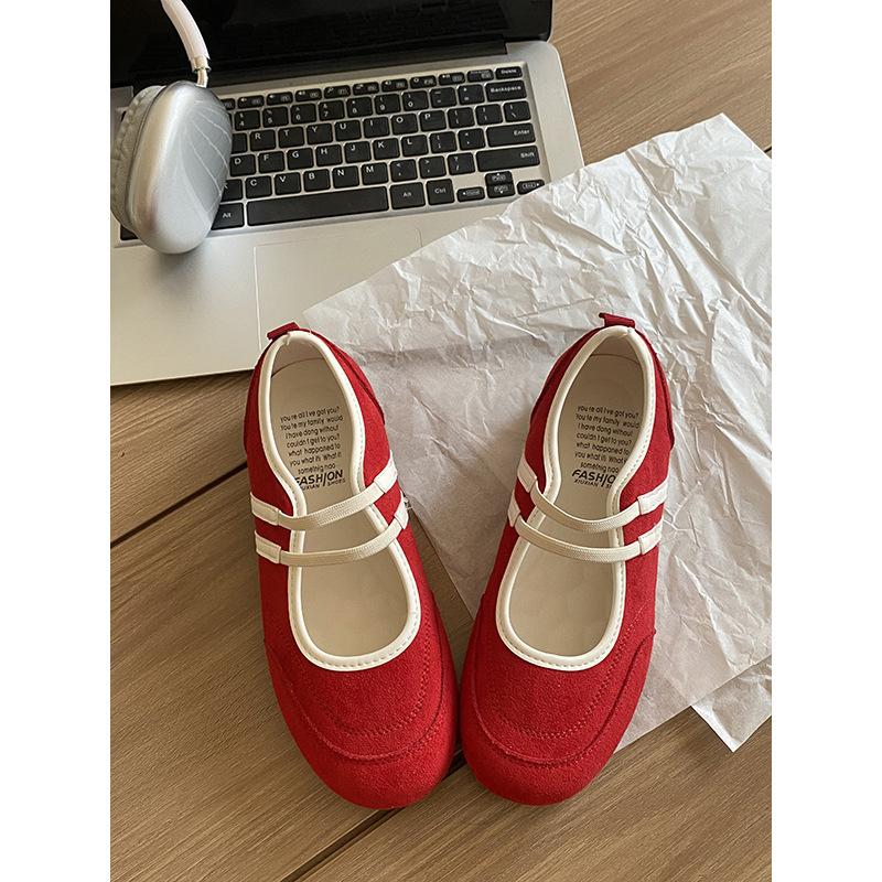 New Cute Retro Color Matching Double Word with Versatile Casual Mary Jane Shoes Flat Bottom Light Mouth Single Shoes