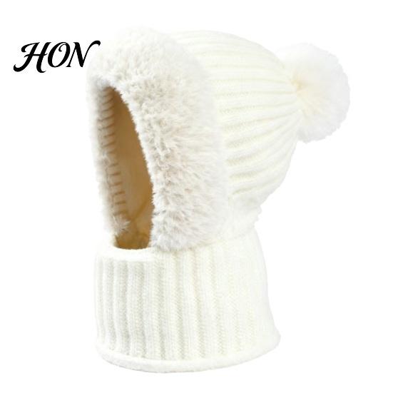 Warmes Wintergeschenk für Familie und Freunde Winddichte Sturmhaube, Gestrickte Skimaske Mütze, Mit Fleece gefütterte Strickmütze mit verdickter Kapuze Outdoor-Sport weiß