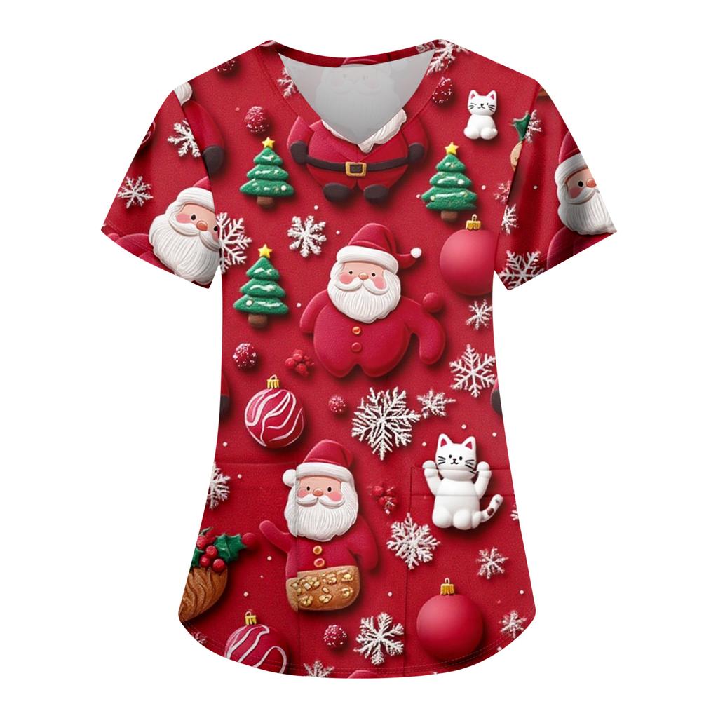 Dámská módní ležérní vánoční tričko s potiskem a kapsou