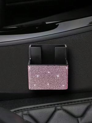 Bling Car Dashboard Organizer – Rhinestone Adhesive Storage Box, Non-Slip Liner, Universal Fit for All Vehicles