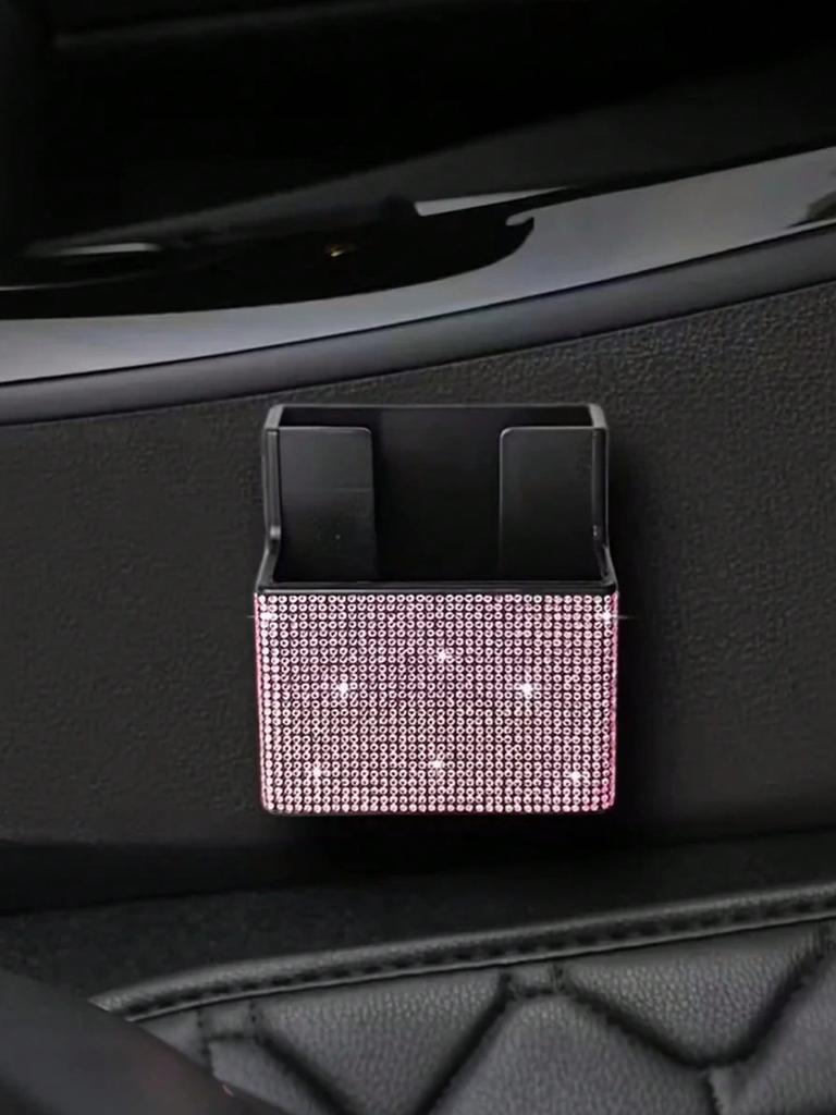 Bling Car Dashboard Organizer – Rhinestone Adhesive Storage Box, Non-Slip Liner, Universal Fit for All Vehicles