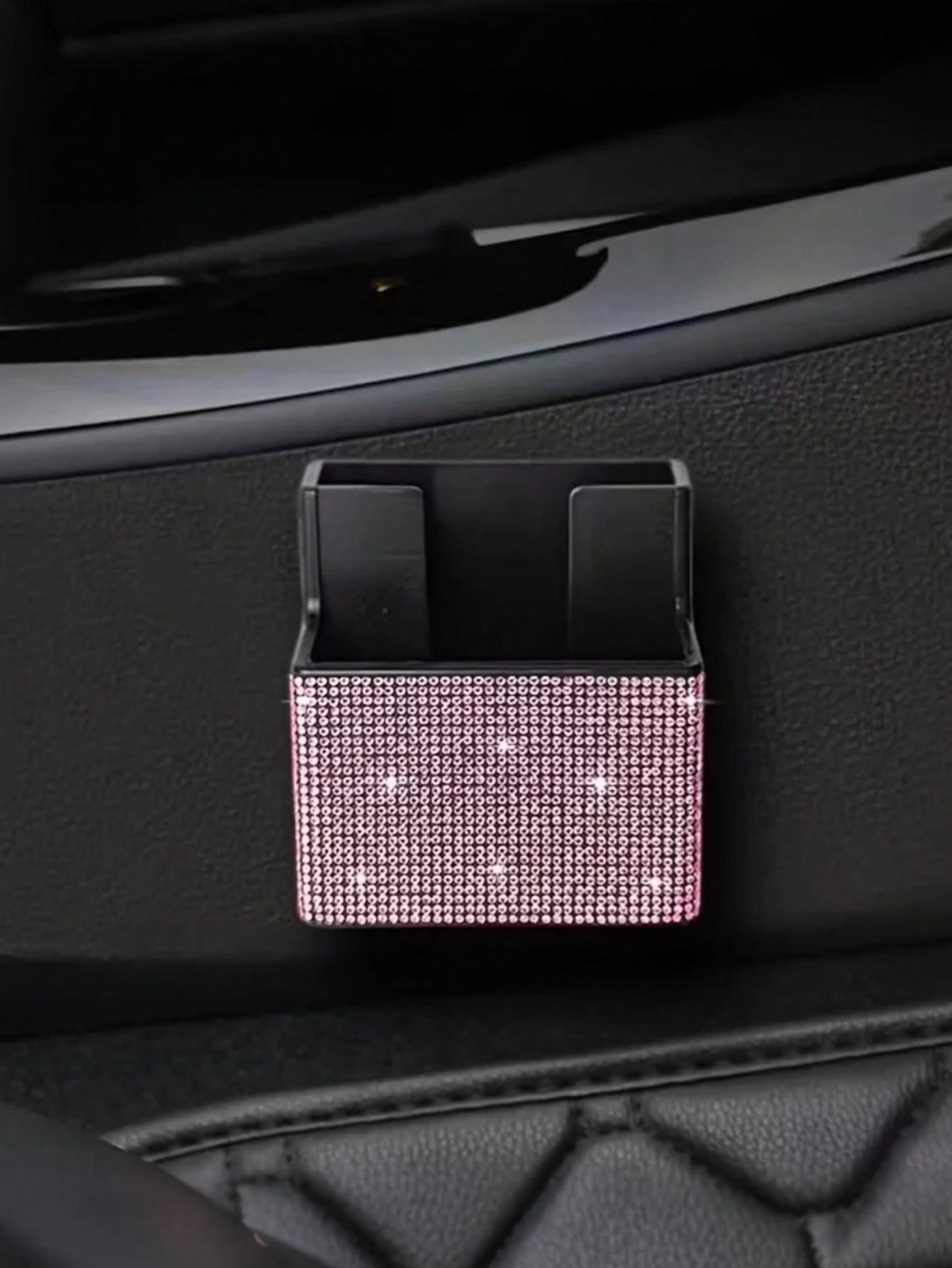 

Bling Car Dashboard Organizer – Rhinestone Adhesive Storage Box, Non-Slip Liner, Universal Fit for All Vehicles розовый
