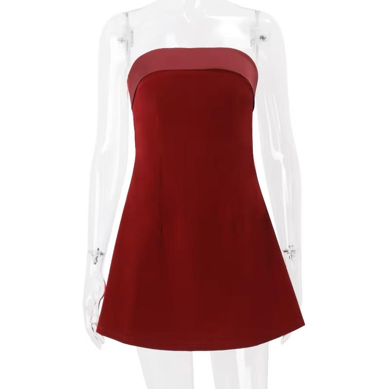 Eleganter U-Boot-Ausschnitt Sexy Rückenfrei Ärmellos Trägerlos Einfarbig Sexy A-Linien Mini-Kleid Schulterfrei Figurbetont Retro Partykleidung Clubwear Damen