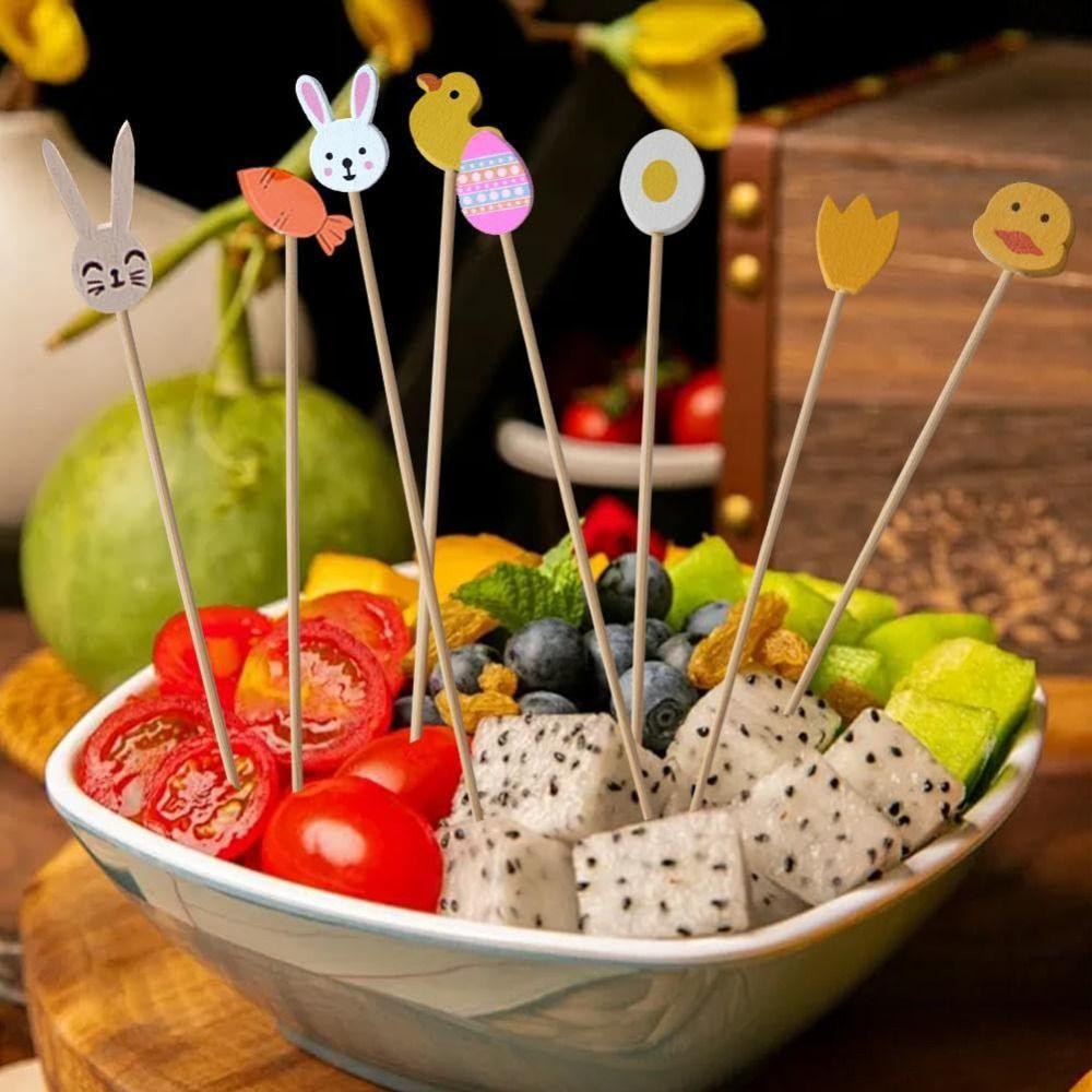100 Stück/Set Einweg-Cocktailspieße Ostern Obstsalat Bambusspieße Osterparty Dekoration