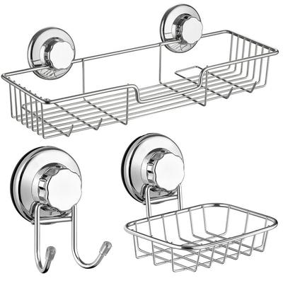 SANNO Bathroom Shower Rack Soap Holder Set of 3 Hooks Strong Suction Cup Bathroom Washroom Kitchen Storage Body Soap Shampoo Conditioner Wall Hanging