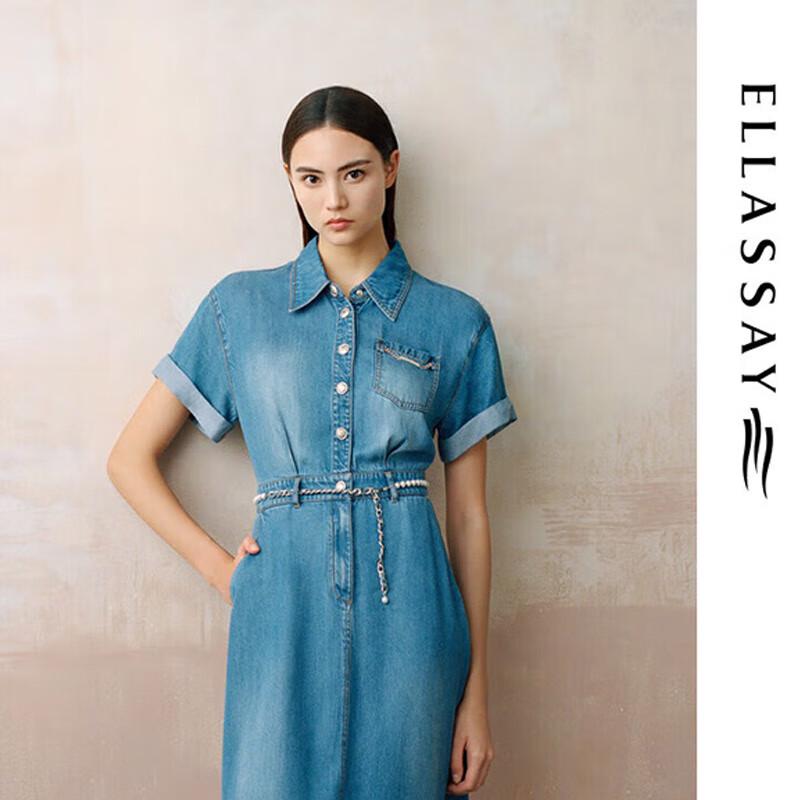 

ELLASSAY Women s Spring Denim Roll-Up Sleeve Shirt Dress EWW351N01400 M