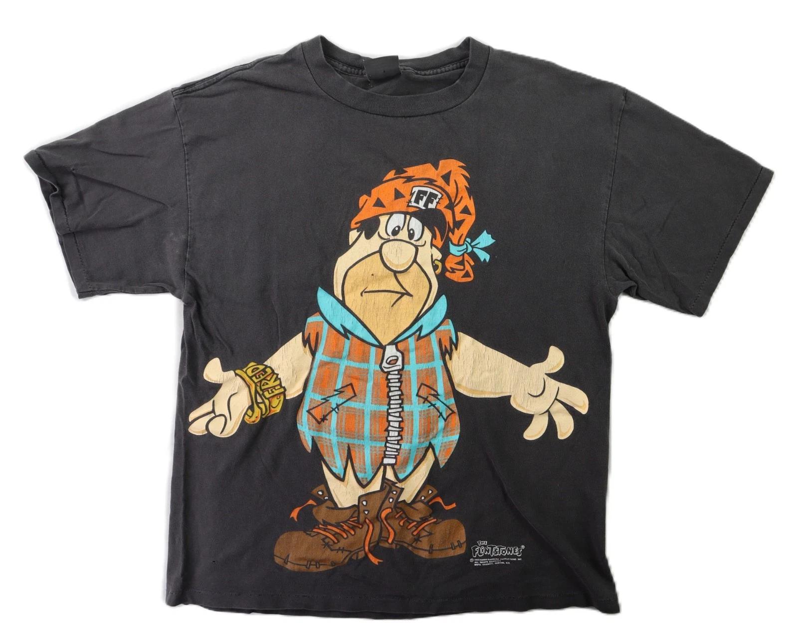 VTG 90s THE FLINTSTONES USA Large Black Fred Double Sided Single Stitch T Shirt 4XL