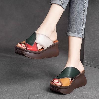 Mode GKTINOO 2025 Sommer Hausschuhe Echtes Leder Schuhe Handgemachte Pantoletten Zehentrenner Auf Der Plattform Clogs Für Frauen Damen Hausschuh
