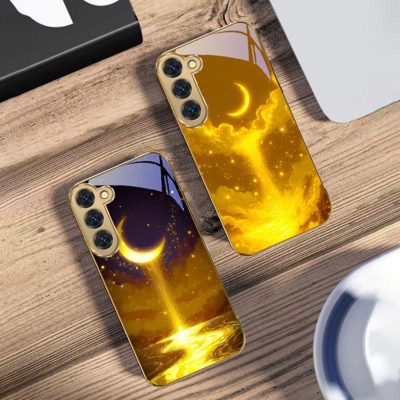 Der goldene Mondhimmel Für Samsung Galaxy S26 S20 FE S21 S22 S23 Plus S24 Ultra 25Ultra S21+ S9 S22 S8 Goldene Glas-Handyhülle