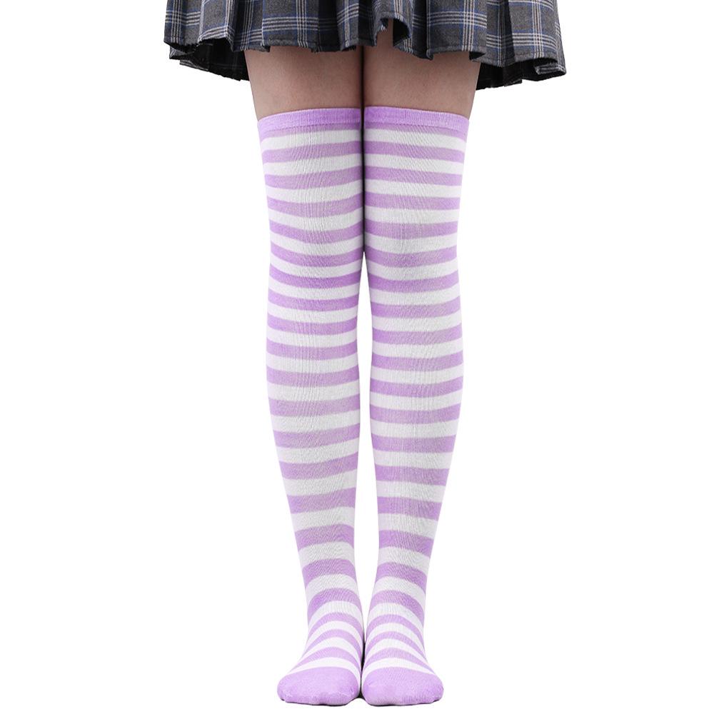Women's Zebra Striped Thigh-High Socks: Japanese & Korean Style Over-the-Knee Halloween Cosplay Performance.