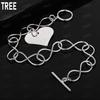 925 Sterling Silver Romantic Heart-Shaped Side Chain Charming Bracelet Gift Jewelry