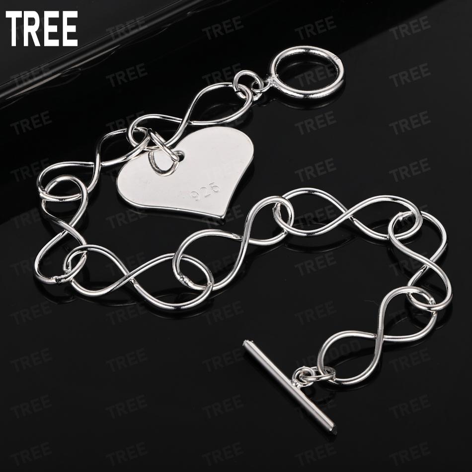 925 Sterling Silver Romantic Heart-Shaped Side Chain Charming Bracelet Gift Jewelry