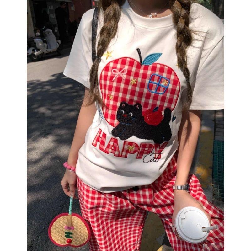 Design Women's T-shirts Cute Pattern Printed Tees For Girls Y2K Tops Short Sleeve White Fashion Lady Party Wear