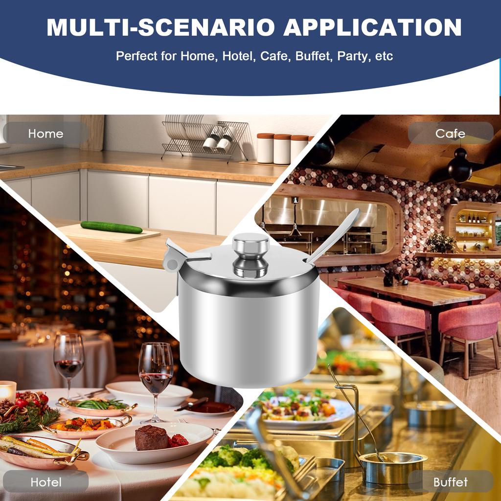 Fresh Stainless Steel With Lid And Spoon Sugar Bowl Seasoning Jar Seasoning Jar Tableware Spice Container