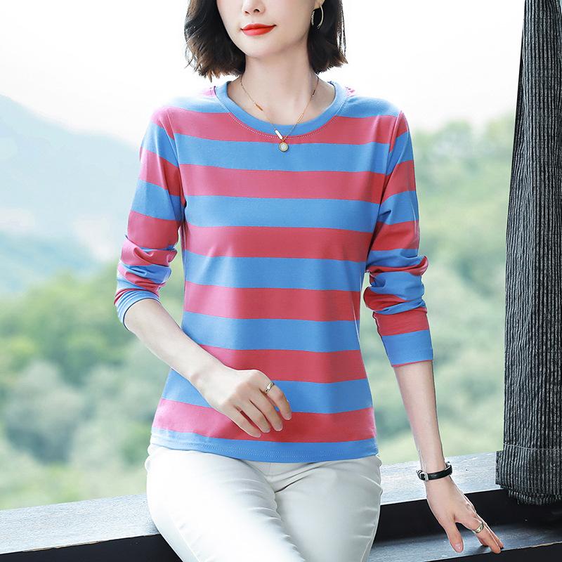 Women's Fashionable Large-size Base Shirt, Cotton Long-sleeved T-shirt Base Shirt, Spring and Autumn, Loose and Fashionable Tops
