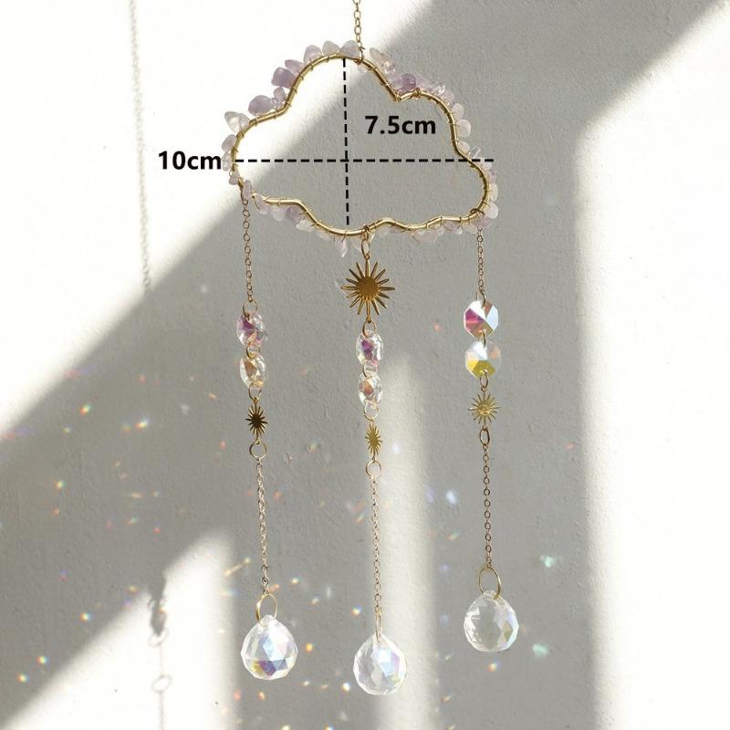 1pcs Natural Stone Cloud Shape Crystal Suncatcher Romantic Home Wall Hanging Decor Metal Chain Crystal Pendant