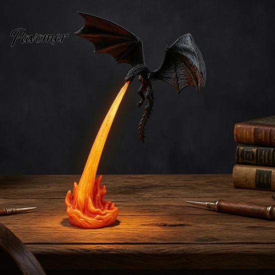 Display Cabinet Ornaments Dragon Flame Book Nook Decor, 3D Printed Fire-Breathing Figurine, Glow In Heavy Duty Support The Dark Ornament, Fantasy