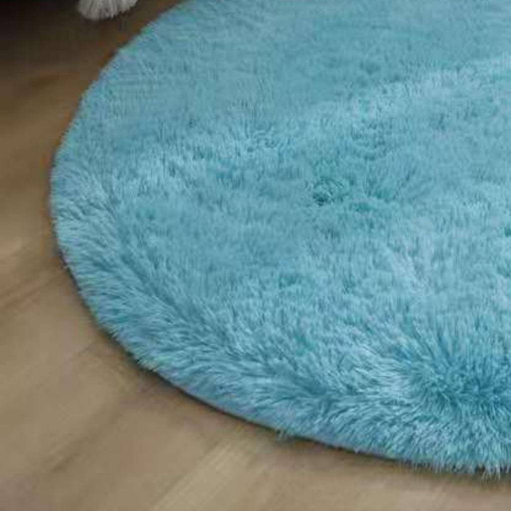 Floor Carpet Polyester Fiber Round Nordic Style Long Plush Soft Shaggy Rug for Home Bedroom Blue