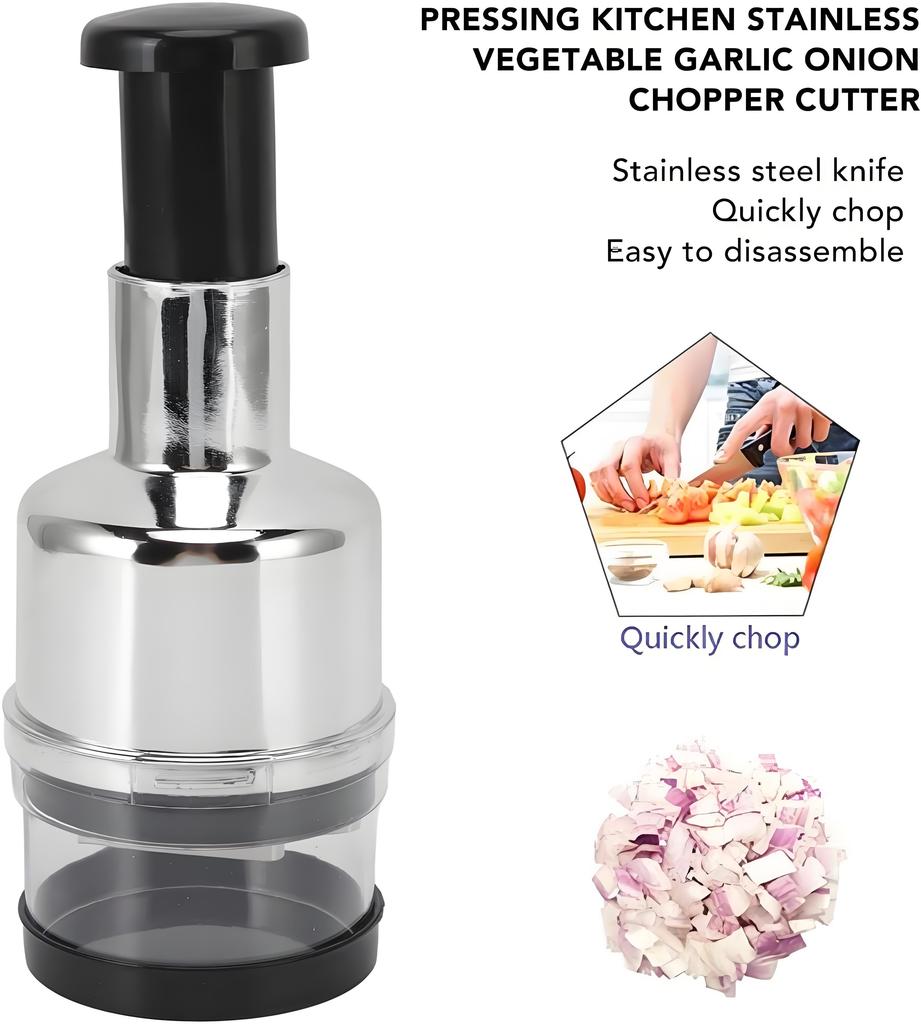 5-in-1 Stainless Steel Food Chopper - Effortless Onion & Garlic Dicer, Manual Vegetable Cutter with Quick-Lock for Cooking Prep