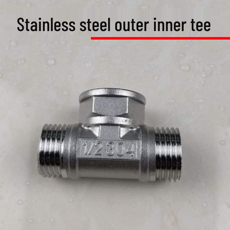 Stainless Steel 4-Point Thickened Male & Female Thread Live Joint Tee Gas/Water Pipe Elbow Fittings