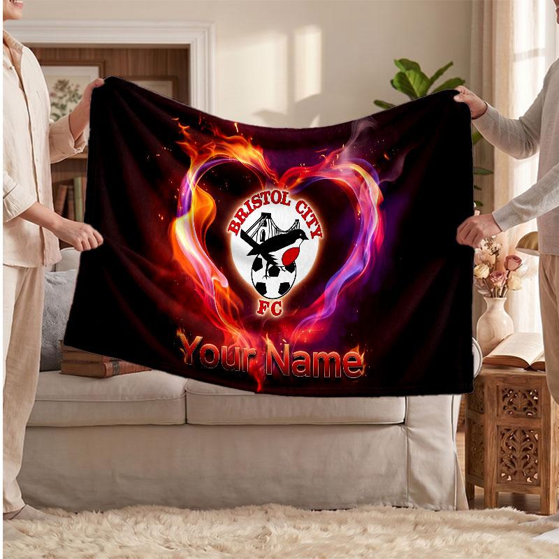 Bristol City Personalized Fleece Blanket With Football Logo, Custom Name Text Soft Warm Home Throw Blanket