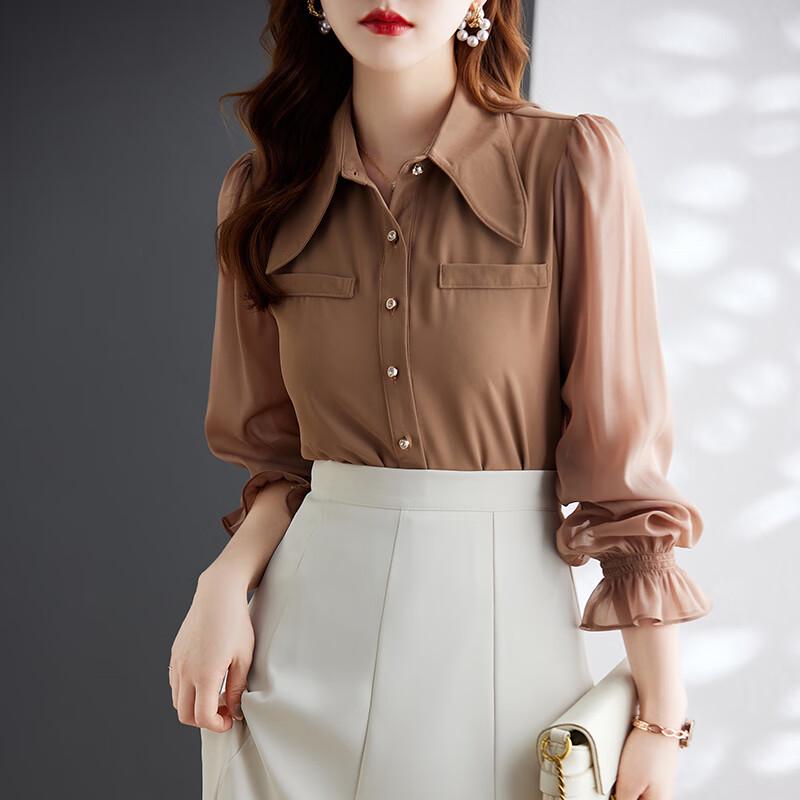 Toluoman Elegant Chiffon Long-Sleeve Blouse