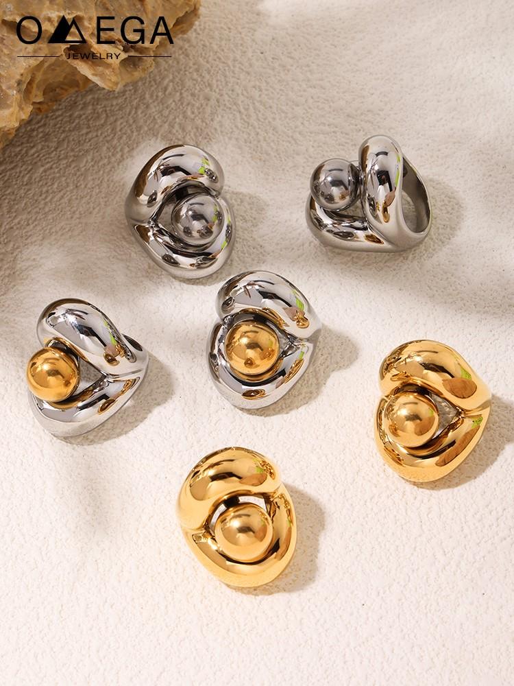 Hyperbole Two-tone Stainless Steel Chunky Rings For Women 18k Gold Plated copper Color Hip Hop Rock Style Women's Large Ring