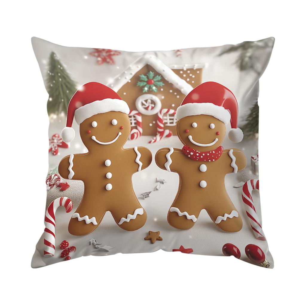 Christmas Gingerbread Man Pillowcase Bedroom Sofa Cushion Cover 100% Polyester Living Room Cushion Pillowcase Home Decor