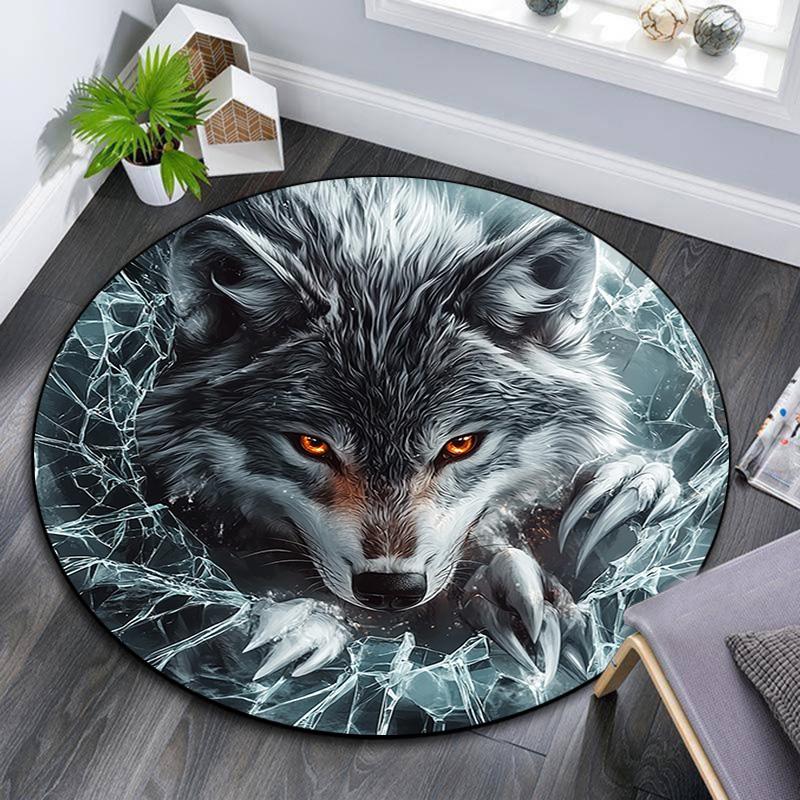 

Wolf Breaks Through Ice Round Area Rug,Carpet Rug for Living Room Bedroom Sofa Playroom Decor,Non-slip Floor Mat 80cmx80cm