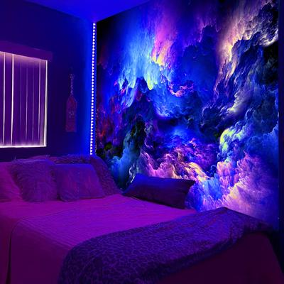 Colourful Modern Galaxy Fluorescent Tapestry Outer Space Polyster UV BlackLight Tapestry, Wall Hanging For Living Room Bedroom Office Home Decor