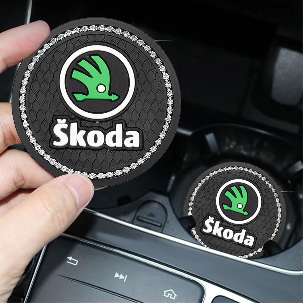 KSDQ3 1/2Pcs Car Coaster Water Cup Holder Anti-slip Pad Mat Interior Accessories For Skoda Kodiaq Octavia Enyaq Kamiq Scala Rapid Yeti
