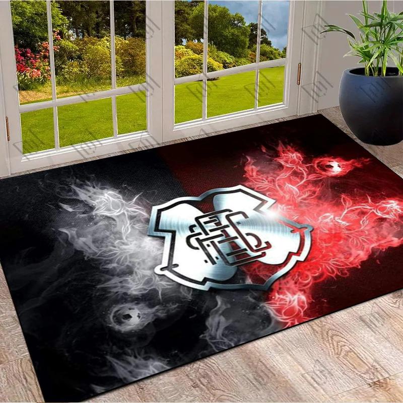 Sao Paulo FC Crest Red Smoke Rose Flame Print Area Rug Brazilian Soccer Fan Non Slip Rectangular Floor Mat Gaming Room Football Fan Decor Rug