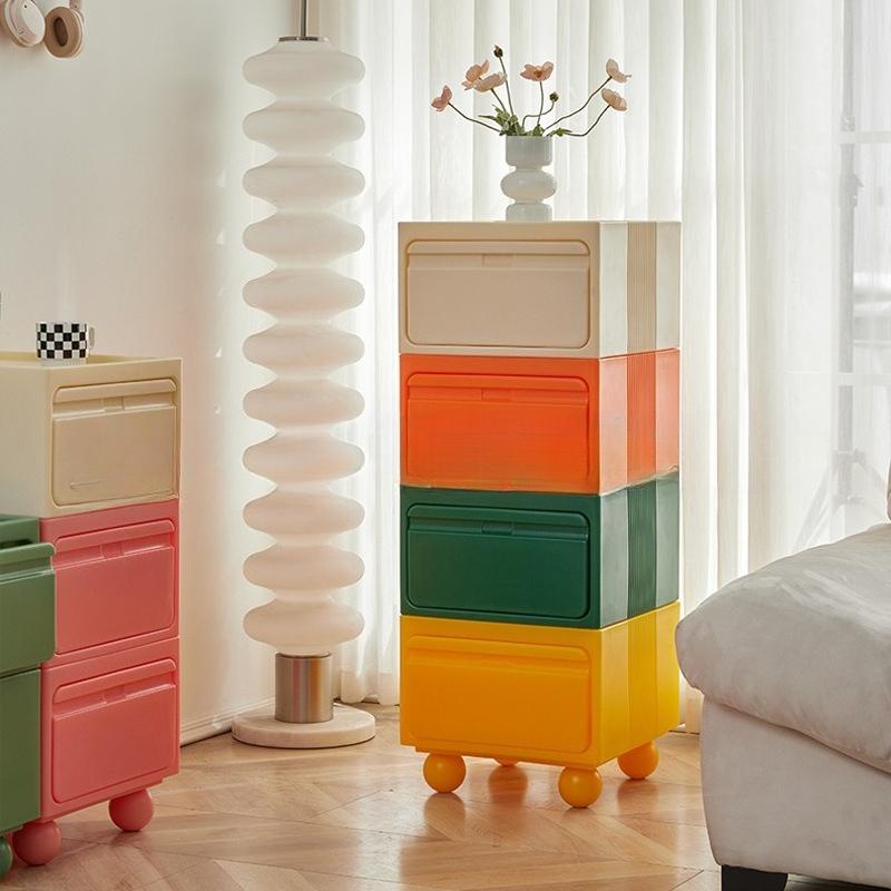 Nordische Kunststoff-Nachttische Schubladen Design Minimalistischer Nachttisch Schlafzimmer Mobiler Tisch Schlafzimmermöbel