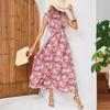 Tooxika Summer New Holiday Printed Long Sleeveless Half High Neck Backless Waist Dresses For Women
