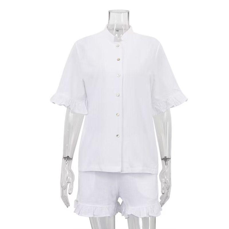 

Western Style New Fashion Casual Bell Sleeve Shirts Shorts Two-Piece Set Shirt and Shorts Set White L