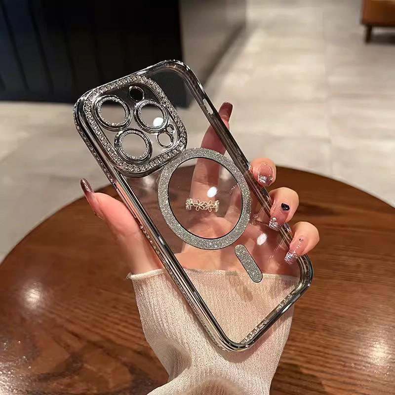 Rhinestone Glitter Magnetic Phone Case for iPhone 17 Pro Max, Apple 16-14 Compatible, Electroplated & Drop-Proof Design